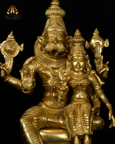 Lord Narasimha with his consort Lakshmi Devi 15" Brass Statue