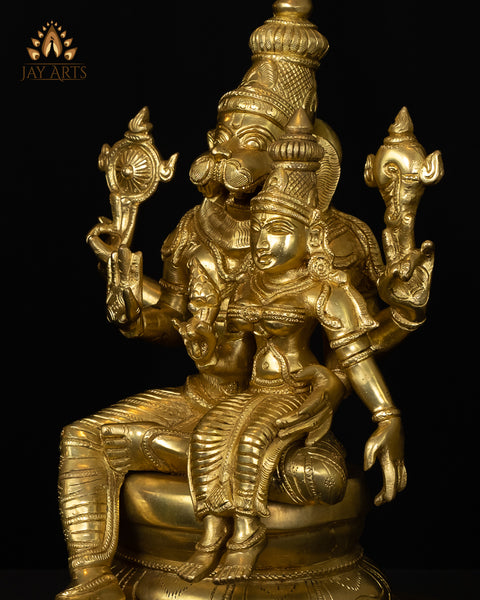 Lord Narasimha with his consort Lakshmi Devi 15" Brass Statue