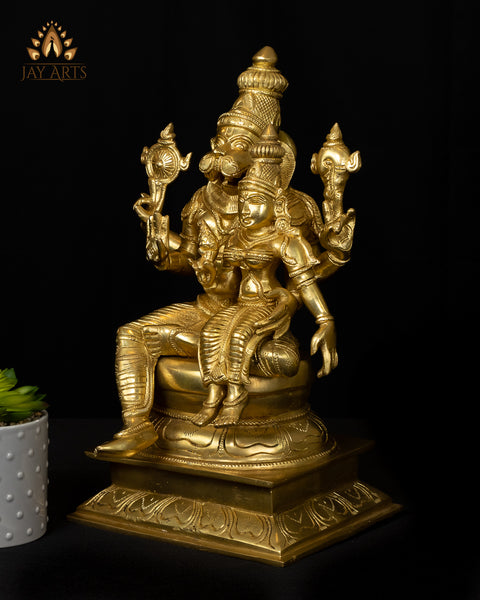 Lord Narasimha with his consort Lakshmi Devi 15" Brass Statue
