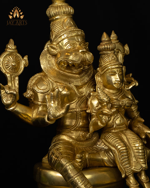 Lord Narasimha with his consort Lakshmi Devi 15" Brass Statue