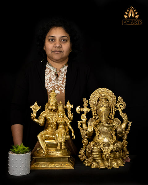 Lord Narasimha with his consort Lakshmi Devi 15" Brass Statue