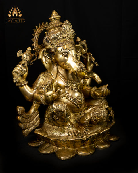 Brass Chaturbhuja Ganesh 21" - The Benevolent God