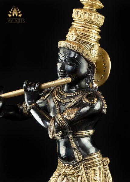 23" Lord Krishna (Shyama) playing his flute - Brass Krishna Idol
