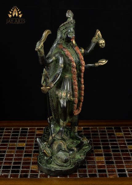 14" Brass Hindu Goddess Kaali - An Embodiment of Shakti in a Ferocious Form