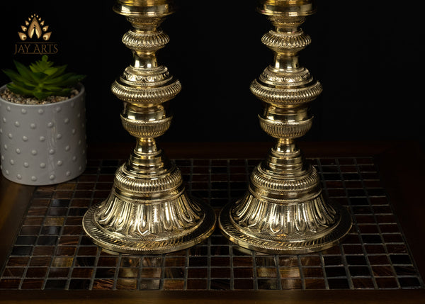 Auspicious 7 Wick Goddess Lakshmi Lamp Set - 15.5” Fine Brass Lamps