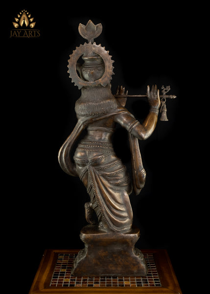 35" Sri Krishna Playing Flute - Brass Krishna Statue