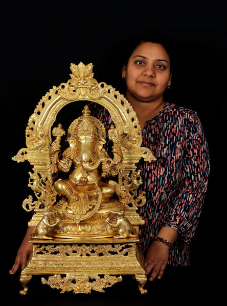 Shri Vighna Vinayaka - A Magnificent Gesture of Lord Ganesha 28" Brass Statue