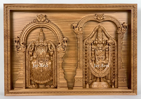 Sri Venkateswara and Goddess Padmavati - Ash wood panel