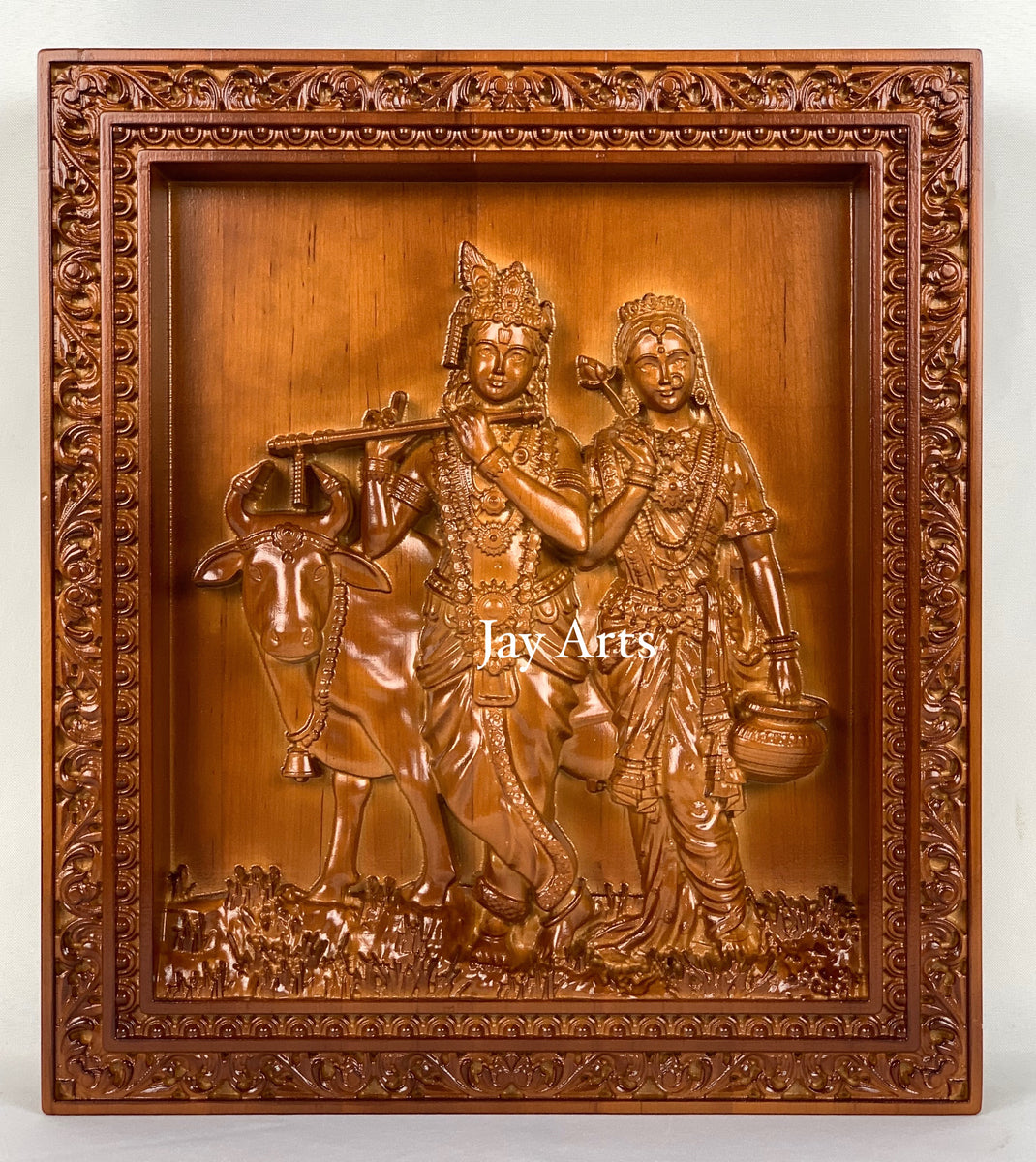 Radha Krishna wood panel, Hindu wood panels, Krishna wood carvings