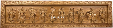 Dasavataram wood panel - The Ten Incarnations of Lord Vishnu