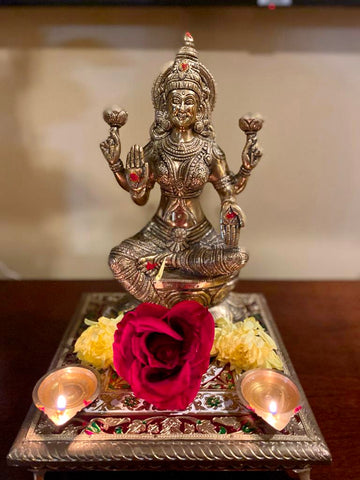 Goddess Lakshmi Seated on a Lotus 12" Brass Statue