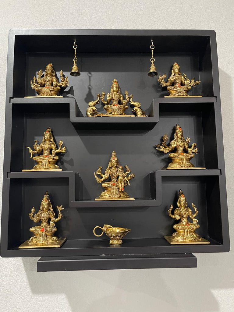 Brass Ashta Lakshmi in a Wooden Frame 22" (Square Panel)