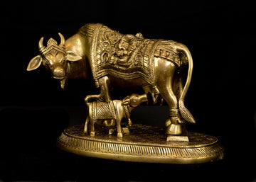 Cow and a Calf 6" Brass Statue