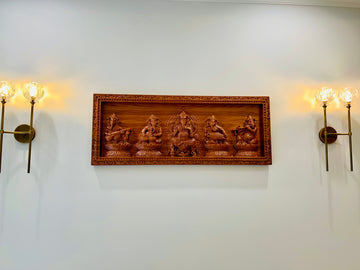 The Grand Panel of Lord Ganesh and The Musical Vighnahartas - Ashwood Panel 19" x 48"