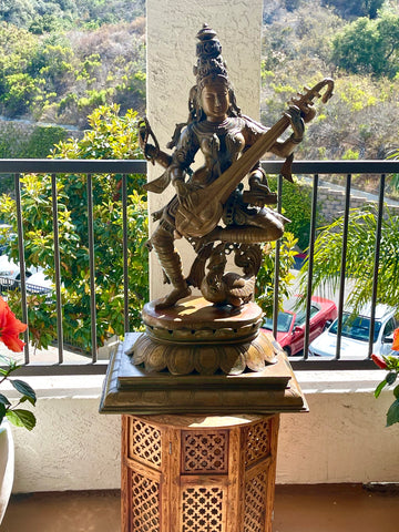 Bronze Dancing Goddess Saraswathi 37" - Lost-Wax Method Sculpture