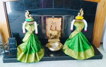 Peacock Ritual Lamp set and cow with a calf