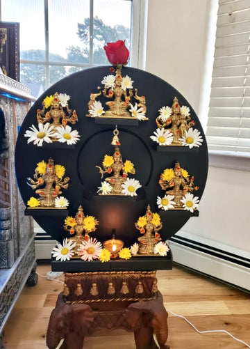 Ashta Lakshmi in a Wooden Frame (Circular Panel)