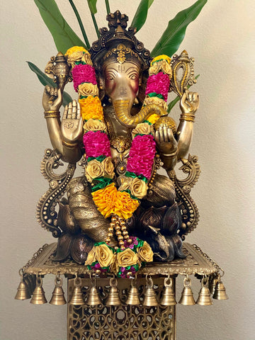 Kamalasana Ganesh and Ornate Bell Stand