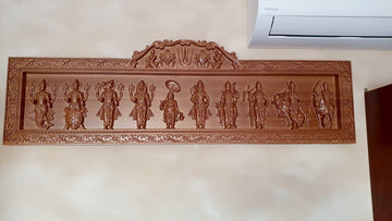 Dasavataram Wood Panel - The Grand Panel of The Ten Incarnations of Lord Vishnu