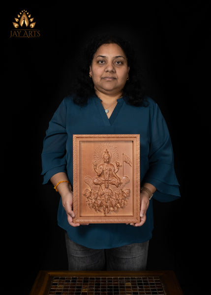16" Surya Sun God Wood Carving with Seven Horses & Aruna | Hindu Art Wall Panel