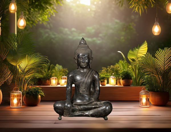 18" Antique Style Cambodian Bronze Buddha in Bhumisparsha Mudra