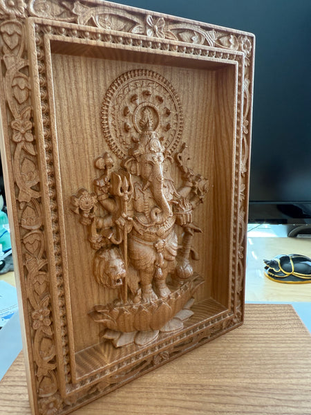 Shuba Drishti Ganapathi Wood Wall Panel 8" x 6"