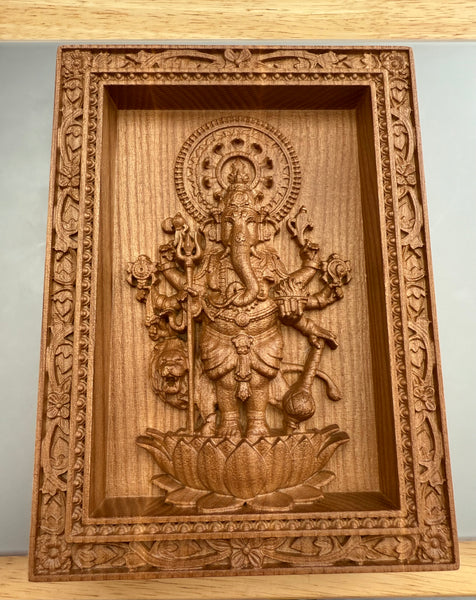 Shuba Drishti Ganapathi Wood Wall Panel 8" x 6"