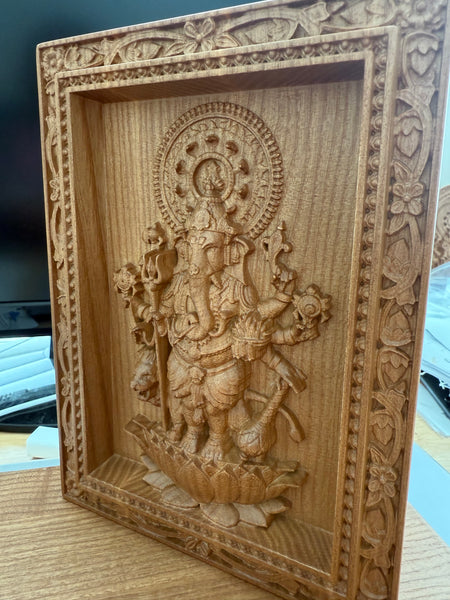 Shuba Drishti Ganapathi Wood Wall Panel 8" x 6"