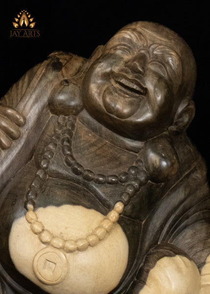 14" Laughing Budai Statue in Hibiscus Wood | Hand-Carved in Bali