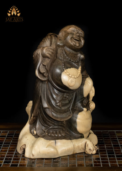 14" Laughing Budai Statue in Hibiscus Wood | Hand-Carved in Bali
