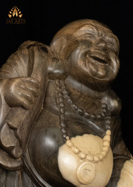 14" Laughing Budai Statue in Hibiscus Wood | Hand-Carved in Bali
