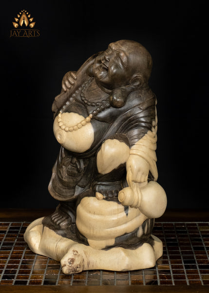 14" Laughing Budai Statue in Hibiscus Wood | Hand-Carved in Bali