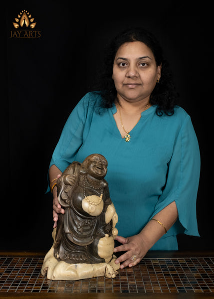 14" Laughing Budai Statue in Hibiscus Wood | Hand-Carved in Bali
