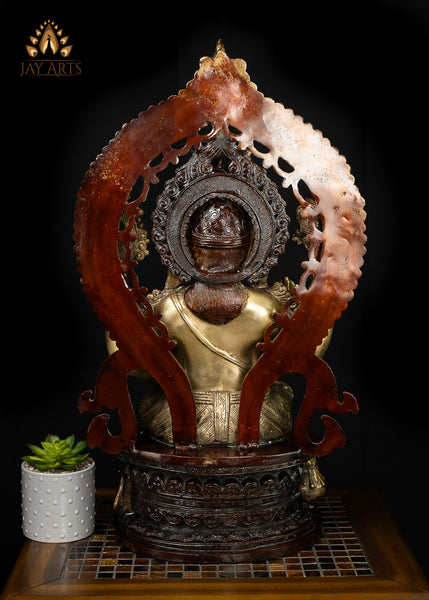 26” Shri Ananda Vinayagar - Brass Ganesha seated on a Kirtimukha Throne