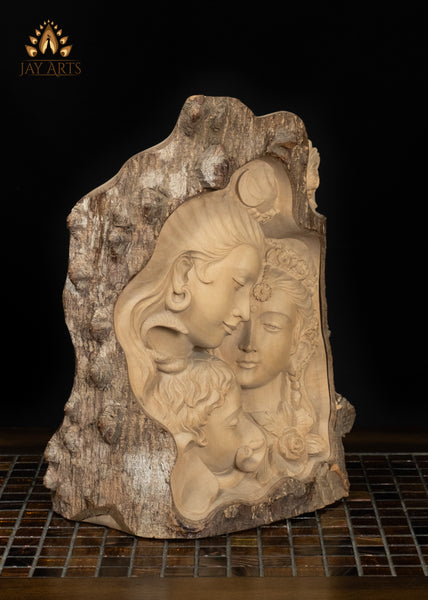 13" Shiva Parvati and Ganesha Divine Family Hand-Carved Crocodile Wood Statue