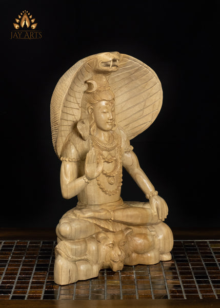 Balinese Shiva Statue Seated on Tiger Skin Beneath a Cobra Hood 13"