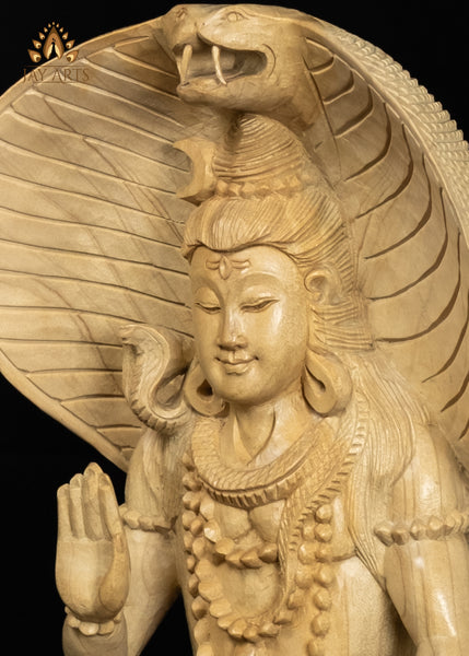 Balinese Shiva Statue Seated on Tiger Skin Beneath a Cobra Hood 13"