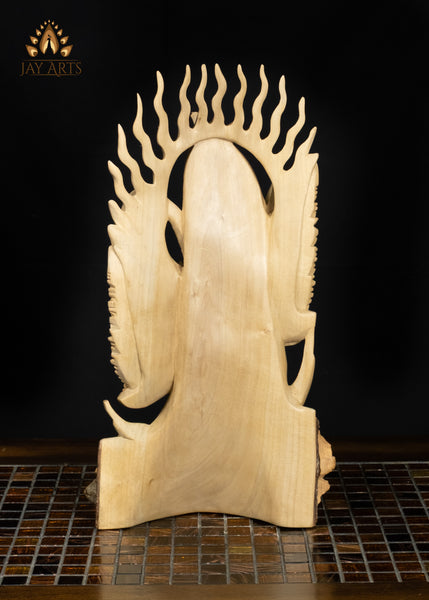 Balinese Rama and Sita Bust Hand-Carved in Crocodile Wood with Flame Halo 16"