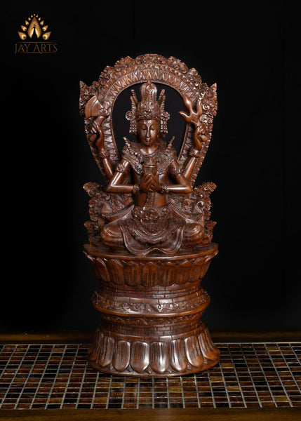 Balinese Shiva Statue Seated on Double Lotus Pedestal with Ornate Arch 20"