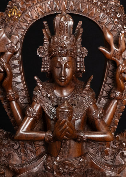 Balinese Shiva Statue Seated on Double Lotus Pedestal with Ornate Arch 20"