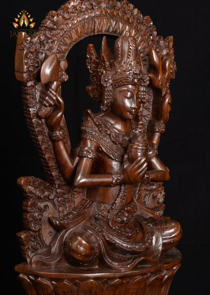 Balinese Shiva Statue Seated on Double Lotus Pedestal with Ornate Arch 20"