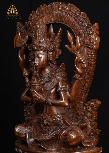 Balinese Shiva Statue Seated on Double Lotus Pedestal with Ornate Arch 20"