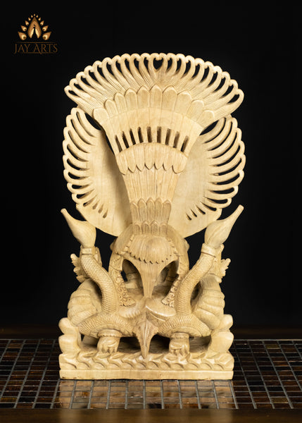 17" Balinese Vishnu Riding on Garuda Wood Statue with Intricate Details