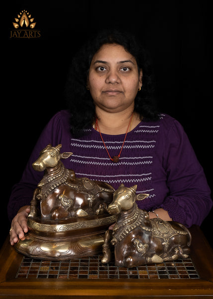 10" Nandi The Bull - Nandikeshvara Brass Statue - Shiva Vahana
