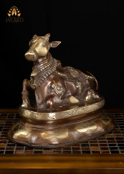 10" Nandi The Bull - Nandikeshvara Brass Statue - Shiva Vahana