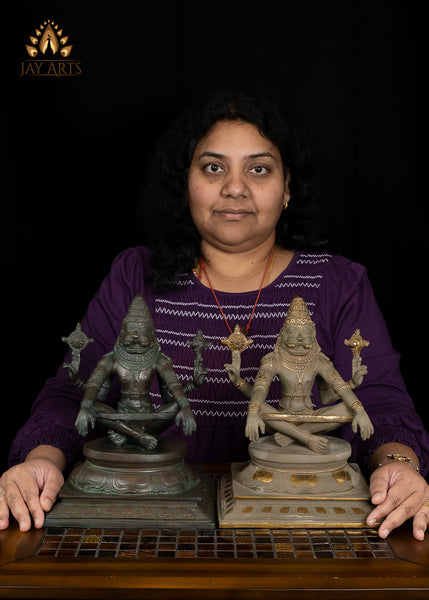 10" Yoga Narasimha Brass Statue - Narasimha seated in Utkutika Asana, a Yogic Posture