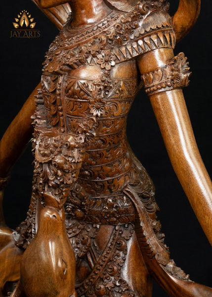 42" Sita with the Leaping Golden Deer | Hand-Carved Balinese Mahogany Masterpiece