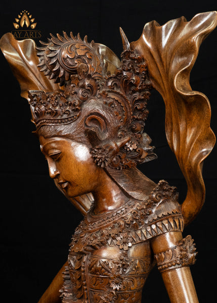 42" Sita with the Leaping Golden Deer | Hand-Carved Balinese Mahogany Masterpiece