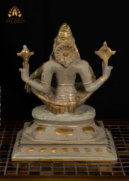 10" Yoga Narasimha Brass Statue - Narasimha seated in Utkutika Asana, a Yogic Posture