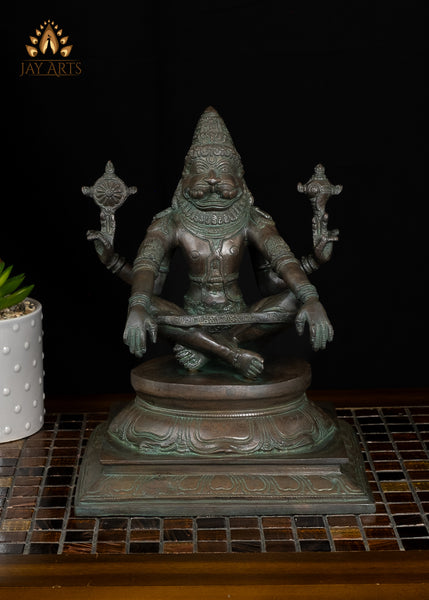 10" Yoga Narasimha Brass Statue - Narasimha seated in Utkutika Asana, a Yogic Posture